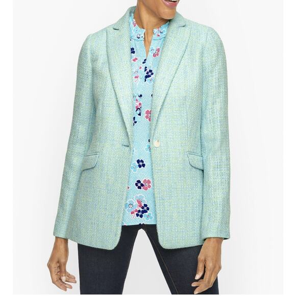 Talbots Jackets & Blazers - TALBOTS Women's Aqua Blue Luxe Tweed Tailored Career Blazer Jacket